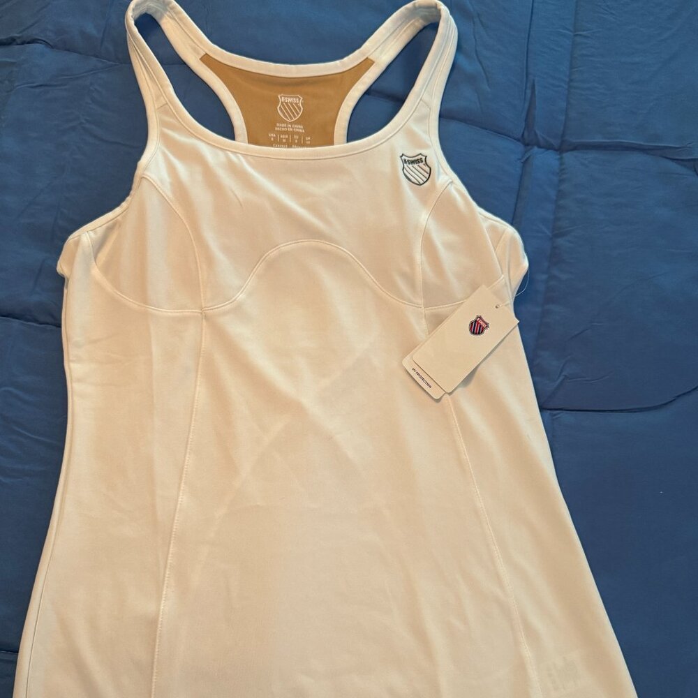 K-Swiss White Racerback Tank UV Protection w Built-in Bra, S (never worn w tags)